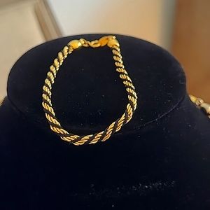 Vintage Trifari Black & Gold Rope Chain Necklace with Bracelet